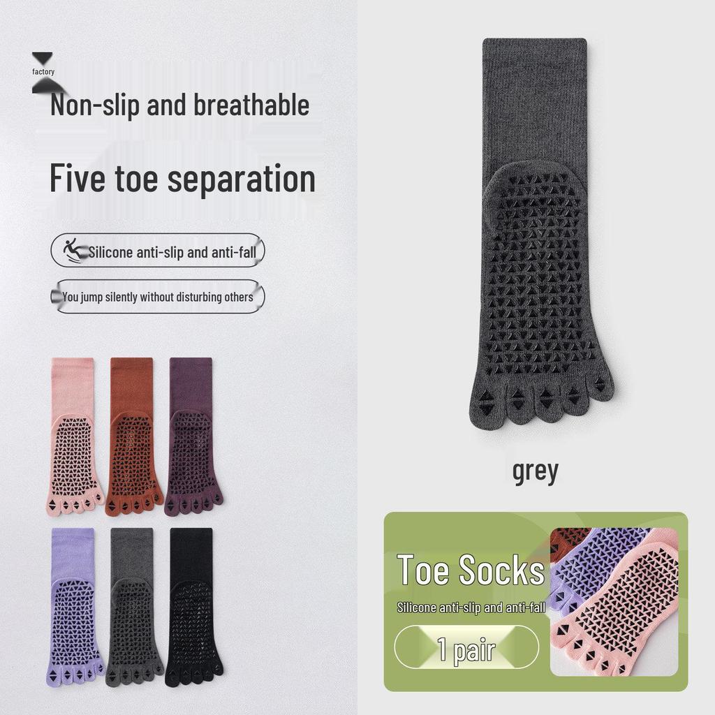 Women's Non-slip Five-finger Yoga Socks - Mid-calf, Long, Professional for Autumn/Winter Pilates and Indoor Sports Fitness