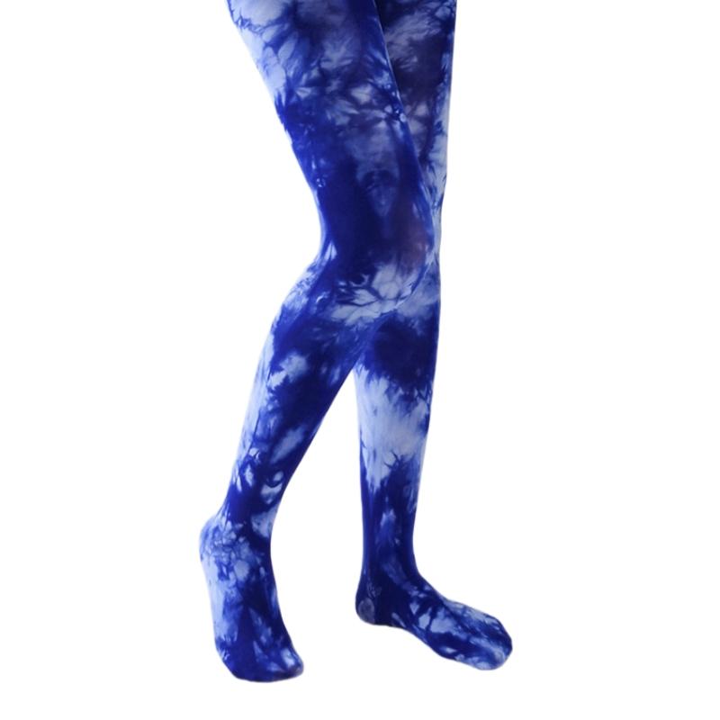 Modische Damen-Tights in Orange/Weißem Tie-Dye-Muster, durchgehend bedruckte Nylon-Strumpfhose, Muster in Blau-/Grün-/Orange-/Grautönen One Size blue