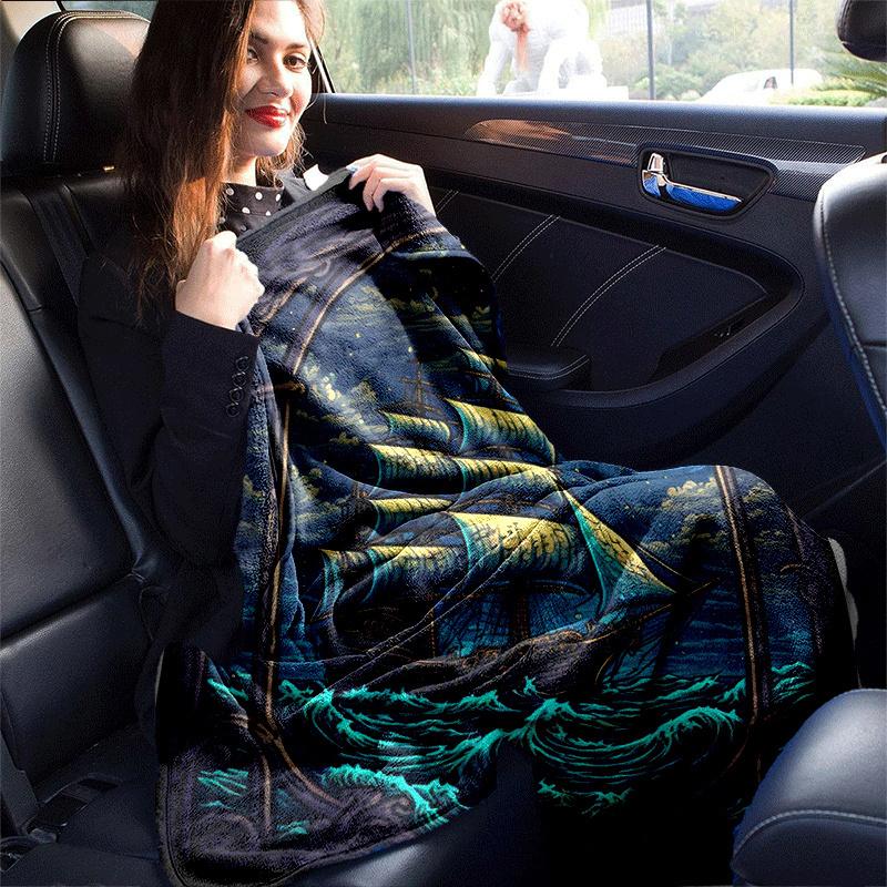 1pc Boat Printing Lightweight Flannel Blanket, Comfortable and Warm Blanket, for Camping Sofa Bed and Couch Office, Suitable for Gift Blanket