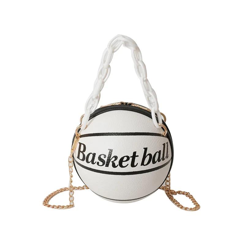 Personality Graffiti Round Ball Bag For Women PU Leather Crossbody Acrylic Chain Handbags and Purses Female Basketball Bag