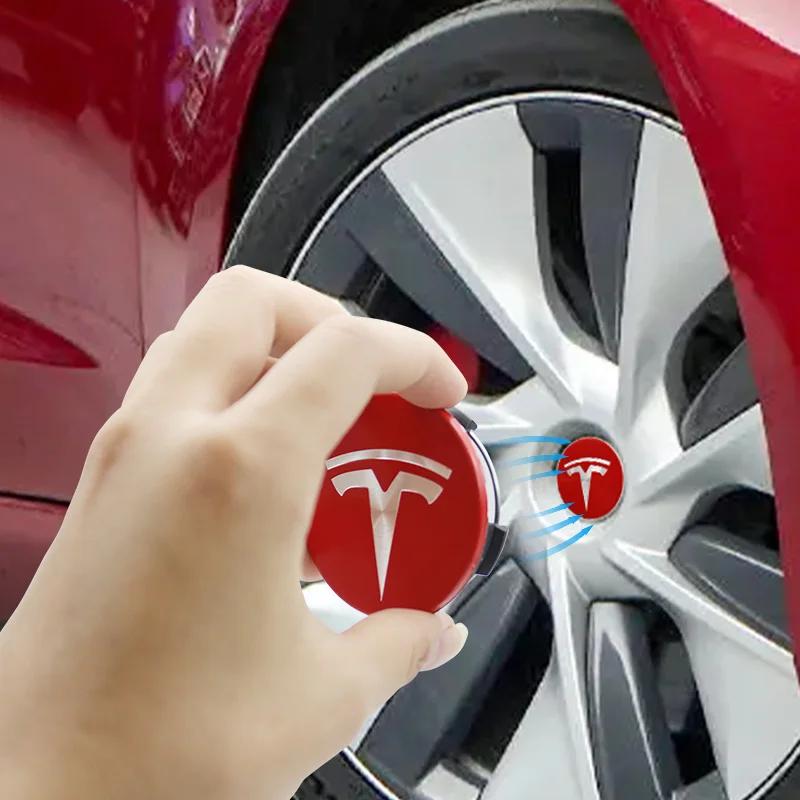 Car Sticker 2025 New Tesla 4Pcs 56mm Emblem Badge Sticker Original Wheel Hub Cover Car Accessorie For Tesla Model 3 Model Y S X