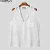 INCERUN Men V Neck Sleeveless Hollow Mesh See Through Party Beach Tank Tops