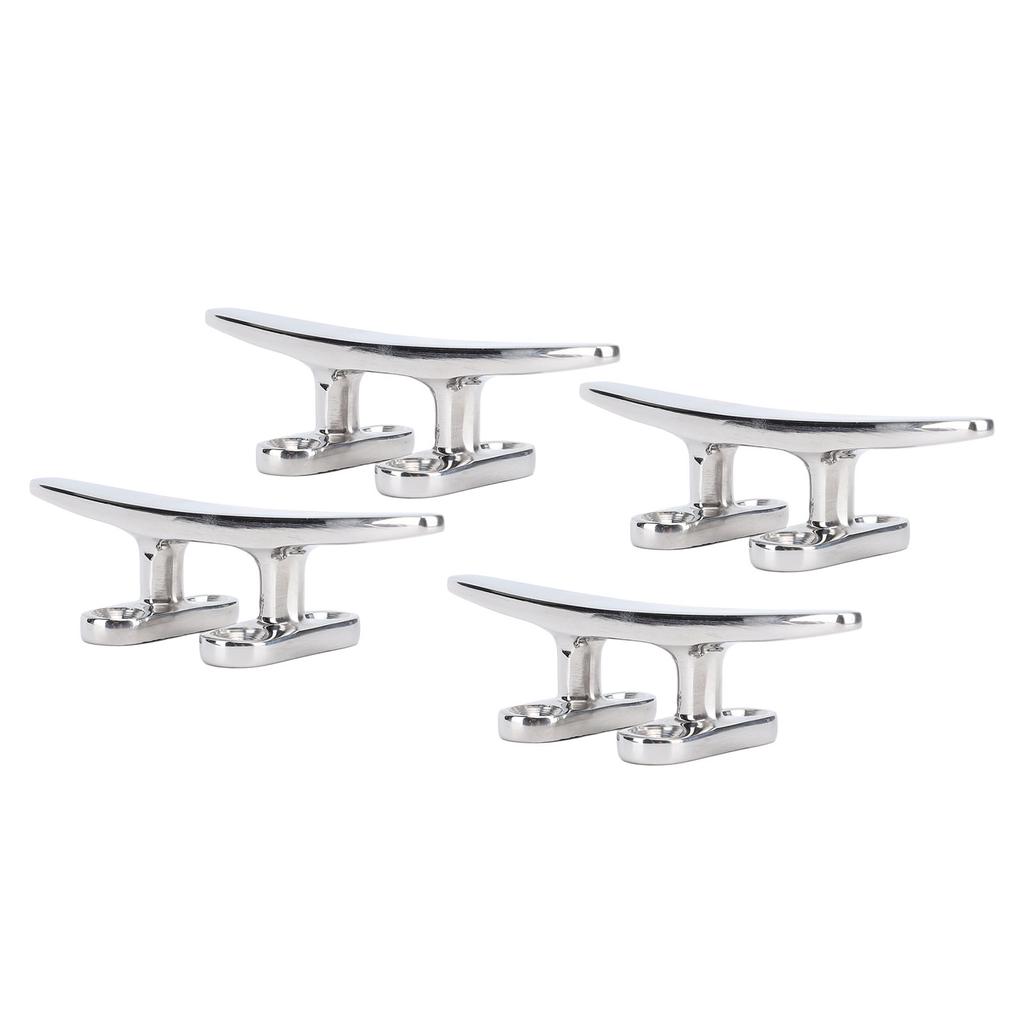 4pcs 4in Boat Tie Down Cleat 316 Stainless Steel Polished Dock Cleat Deck Rope for Speedboat Yacht