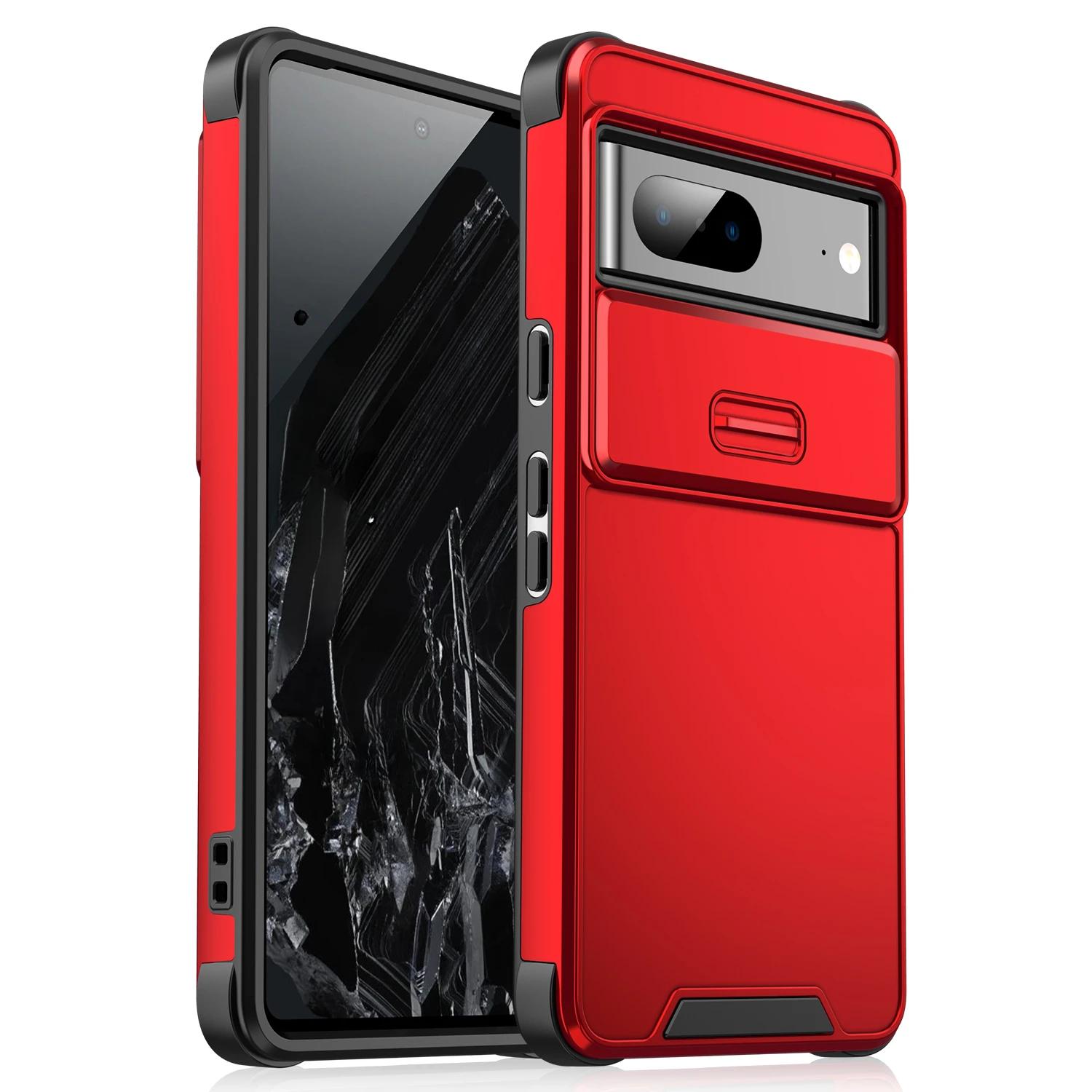 

Новый противоударный гибридный двухслойный чехол для Google Pixel 9 Pro XL с выдвижной защитой камеры для Google Pixel 8 7 Pro 8A 6A For Pixel 6A красный