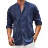 Men's Cotton and Linen Solid Color Casual Long Sleeved Shirt