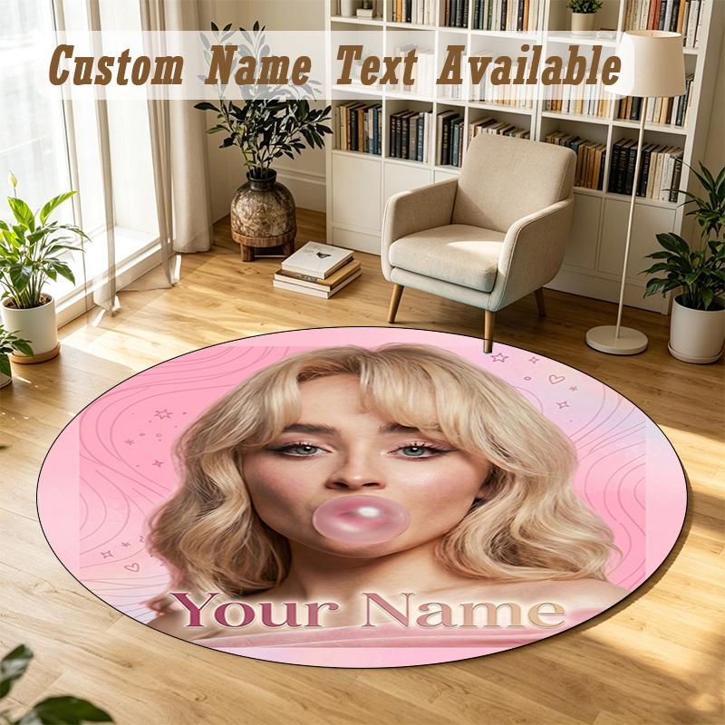 Round Rug Custom NameSabrina Carpenter Pattern Non Slip Carpet Home Floor Decor