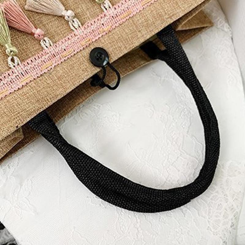 Women Beach Bags Handbags Large Capacity Lady Tassel Shoulder Bag Big Letter Linen Totes Casual Girls Travel Shopping Bag