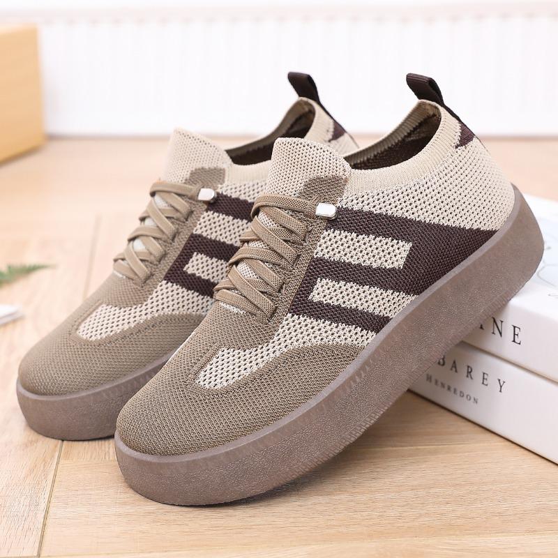 Summer Women Platform Sneakers New Knitted Mesh Fabric Breathable Flats Woman Thick-soled Outdoors Casual Walk Shoes