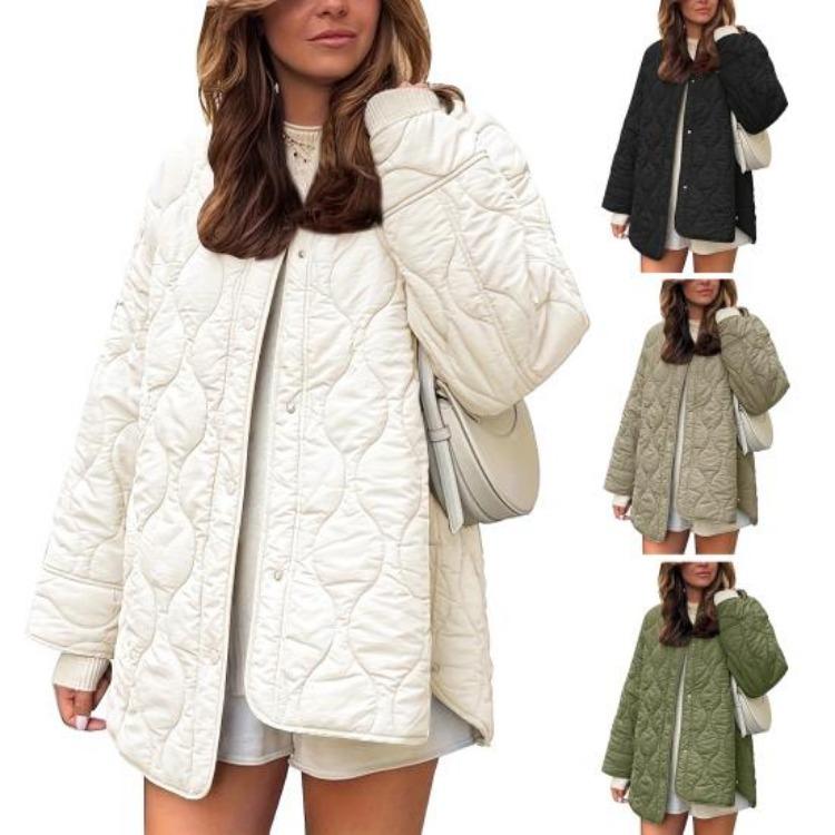 Jachetă puffer matlasată ușoară pentru femei, de iarnă, casual, outerwear, cu mânecă lungă, nasturi, căptușită, cu buzunare