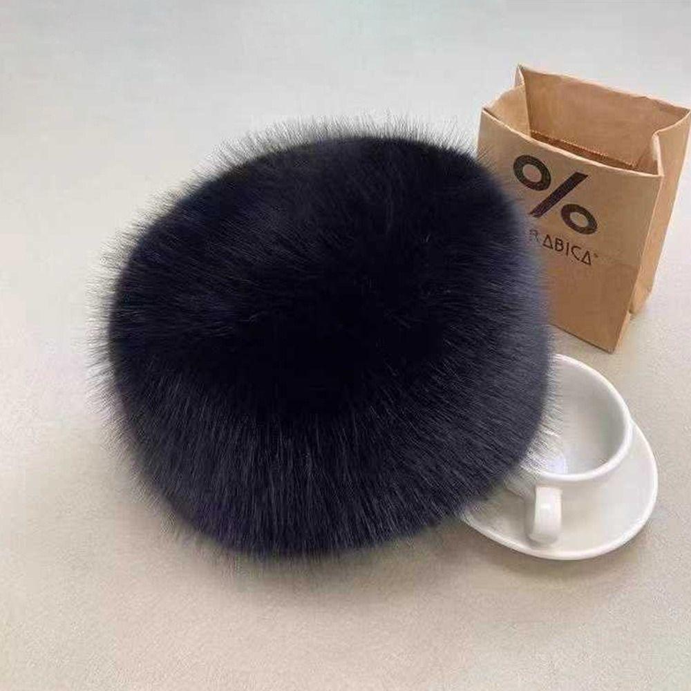 Thickened Fur Fox Fur Hat Round Top Warm Bucket Hat Flat Top Plush Winter Hat  Fashion Wear