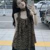 American Spice Girl leopard print lotus leaf edge sling vest for women's summer wear with neck strap, beautiful loose sleeveless top