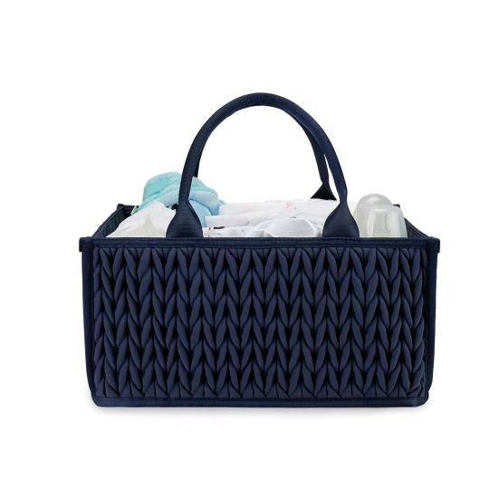 Braided Quilted Diaper Caddy Organizer Boho Nursery Storage Basket with Compartment Portable Handle Baby Wipes Diaper Bag Bin Newborn Essentials