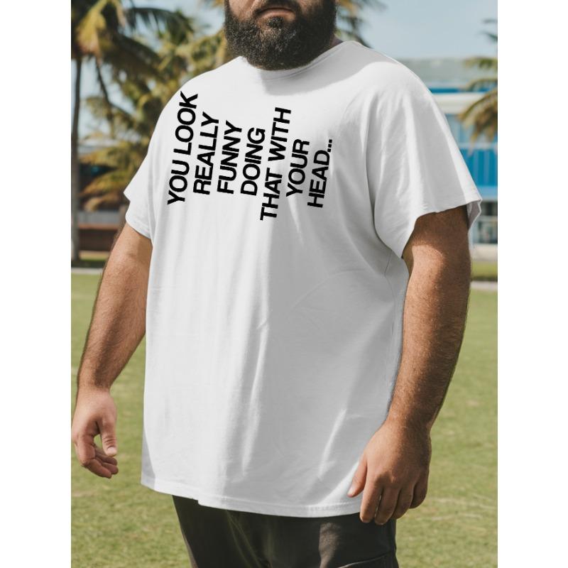 European Size Men's Plus Size Funny  T-Shirt - Oversized Loose Fit Casual Summer Short Sleeve Round Neck Tee, Breathable Big & Tall Top
