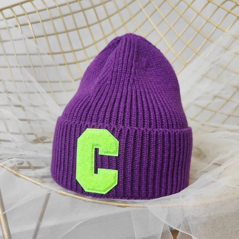 Simple Winter Woolen Big C Letter Hat Women Men Unisex Beanie Cap Outdoor Thick Warm Hip Hop Sport Ski Knitted Hats Console