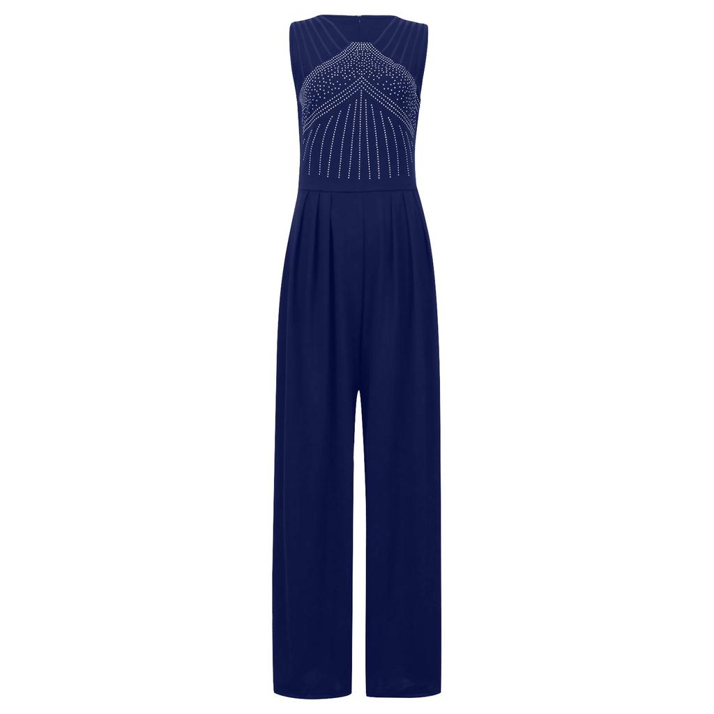 Women's Fashion Colour Brick Encrusted Sleeveless Round Neck Vest Bodysuit