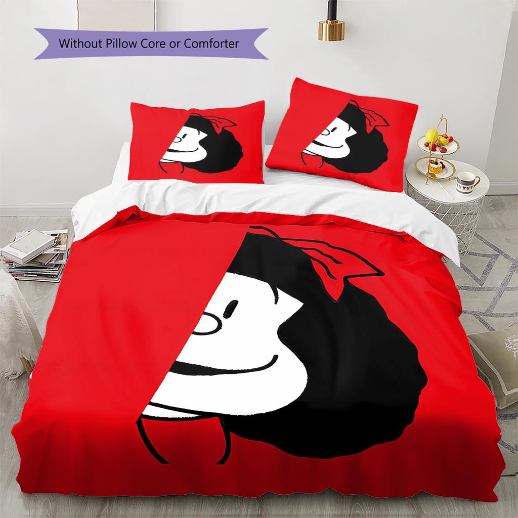 Pościel z wzorem Mafaldy, Zestaw kołdry Poszewka na kołdrę Poszewka na poduszkę Domowy prezent urodzinowy (1 * poszwa na kołdrę + 2 * poszewki na poduszki, bez rdzenia)