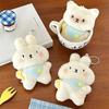 Cute Cartoon Kitten Bunny Plush Toy Keychain Kawaii Soft Stuffed Doll Keychain Pendant Car Key Ring Backpack Decoration Gifts