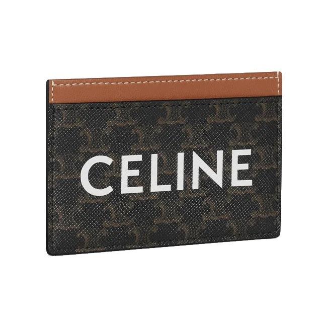 CELINE Triomphe Classic Monogram Canvas with Full-Printed Letter Logo Canvas and Lambskin Combination Card Holder Women's Brown