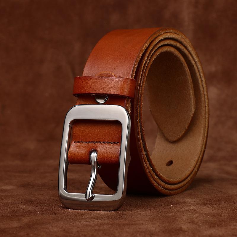 Whole First Layer Cowhide Cut Stainless Steel Buckle Belt Men'S Genuine Leather Youth Simple Casual Jeans Belt Men'S