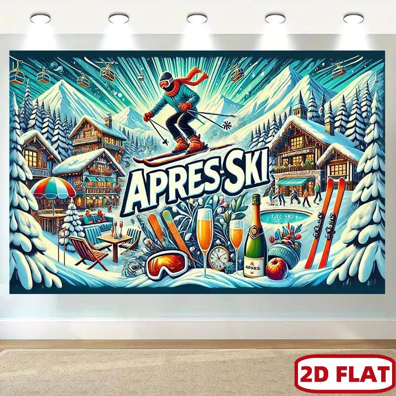 

2D Retro Apres Ski Backdrop for Winter Party & Ski Event Photography 47.2x31.5inch/120*80cm