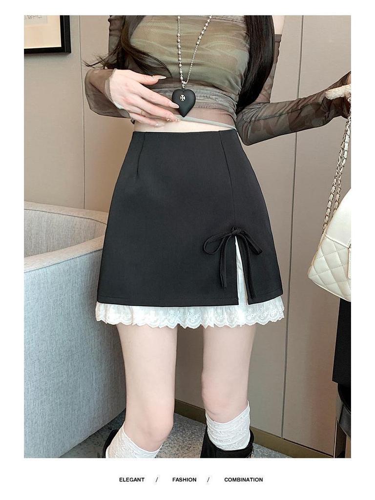 Sweet & Spicy High-Waisted Lace Bodycon Skirt - Grey, Korean Style, Anti-exposure Short A-line Design