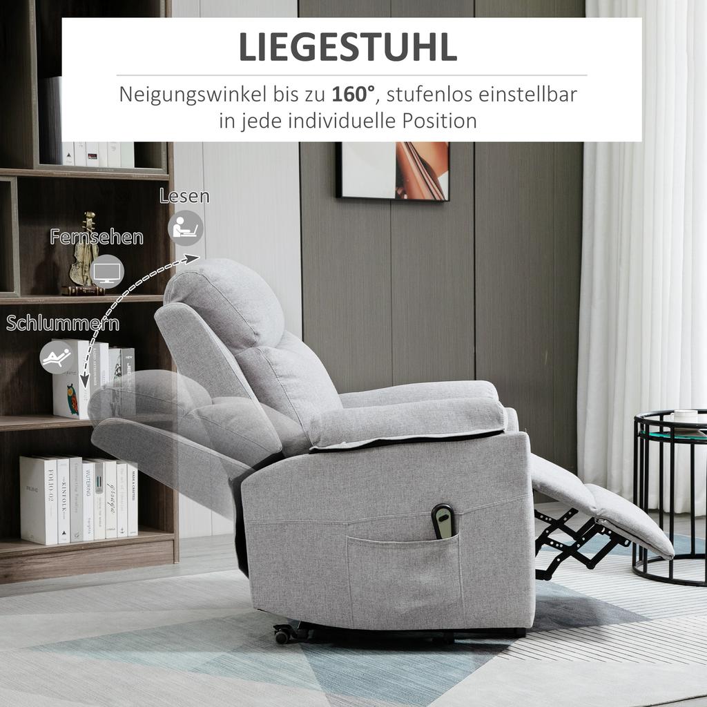 Rising Armchair With Standing Aid Electric Reclining Function Remote Control Pocket Spring Core Up To 120 Kg Gray