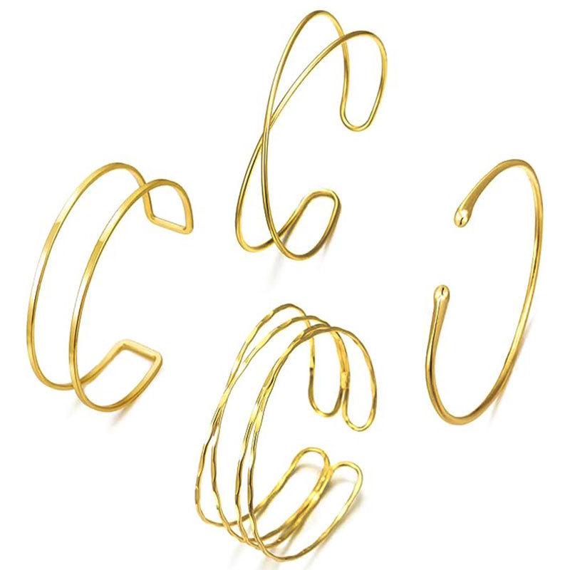 Geometric Metal Arm Bangle Set: Adjustable, Hollow, Exaggerated Design for Women