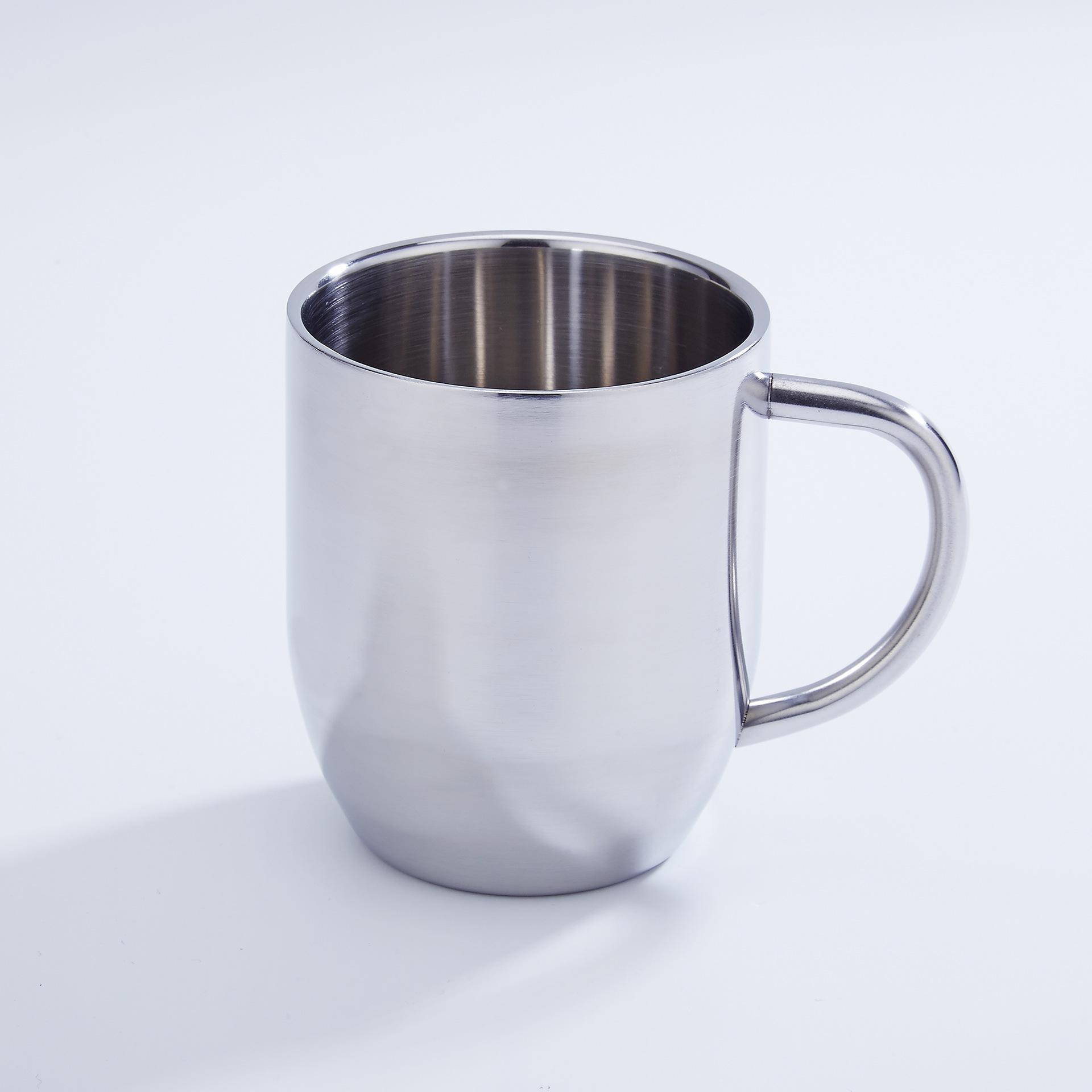 304 Stainless Steel Double-Layer Mirror Polished Cup - 350ml Portable Coffee, Water, Beer, or Milk Tea Cup 350ml