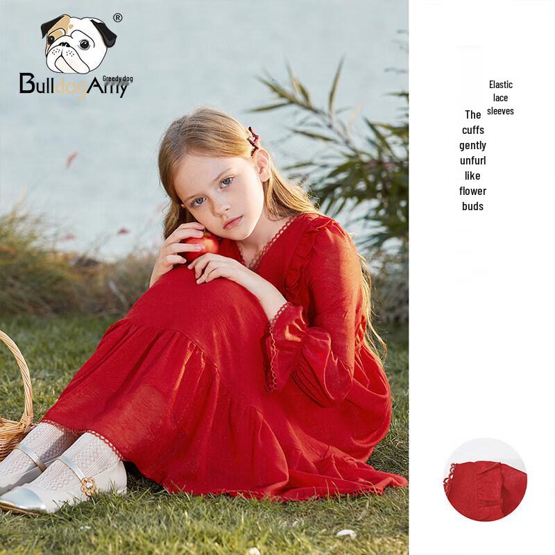 CHANZUIGOU Girls' Red Festive Long-Sleeve A-Line Dress