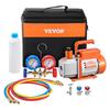 3.5 CFM HVAC Single Stage Rotary Vane Vacuum Pump and Manifold Gauge Kit Compatible with R134a, R22, R12, and R502 Refrigerants