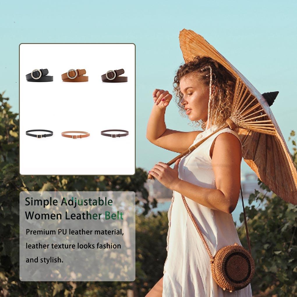 Women Round No-hole Buckle Leather Jeans Belt Fashion PU Dress Decorative Girls Vintage Metal Pin Ple Adjustable Accessory