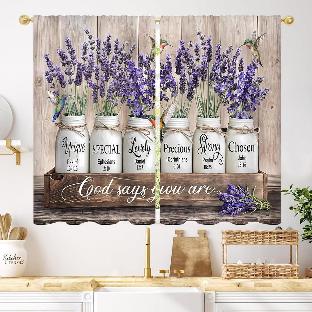 Purple Floral Butterfly Lilac Window Curtains Spring Flower Summer Girls Nature Garden Plant Drapes Treatment Curtain Polyester With Rod Pocket