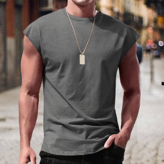 Men Summer T-shirt Sleeveless Solid Color Pullover Comfortable Breathable Daily Wear Casual Round Neck Men Summer Vest Men Clothes