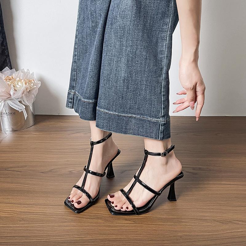 Summer New French Open-toed Sandals Women's Nude Temperament Sexy High-heeled Sandals Word with Roman Sandals Women