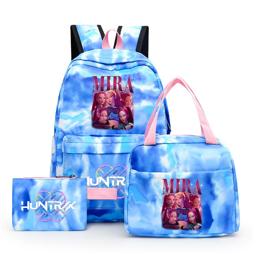 3Pcs/set Cartoon Demon Hunters Printed Backpack with Lunch Bag Pencil Case for Teenager Girl Boy Large Capacity Waterproof Bookbag Gift Mochila
