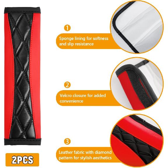 2PCS Car Seat Belt Cover Pad,Soft Leather Seatbelt Covers for Car,Seatbelt Shoulder Strap Protector,Vehicle Shoulder Pad Cushions,Universal Auto Safe
