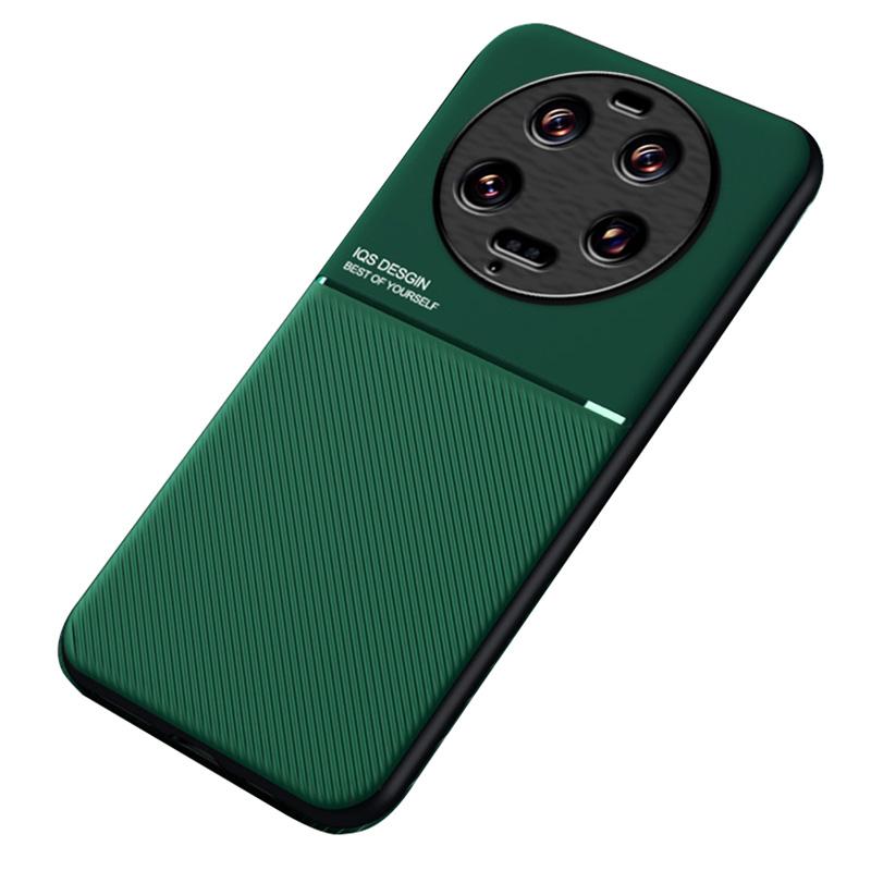 For Xiaomi 13 Ultra Lines Imprinted PU Leather+TPU Case Magnetic Car Holder Phone Cover