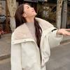 Fleece thickened short leather jacket lamb wool pu cotton clothes women's European and American coats winter new zipper hooded leather cotton clothes