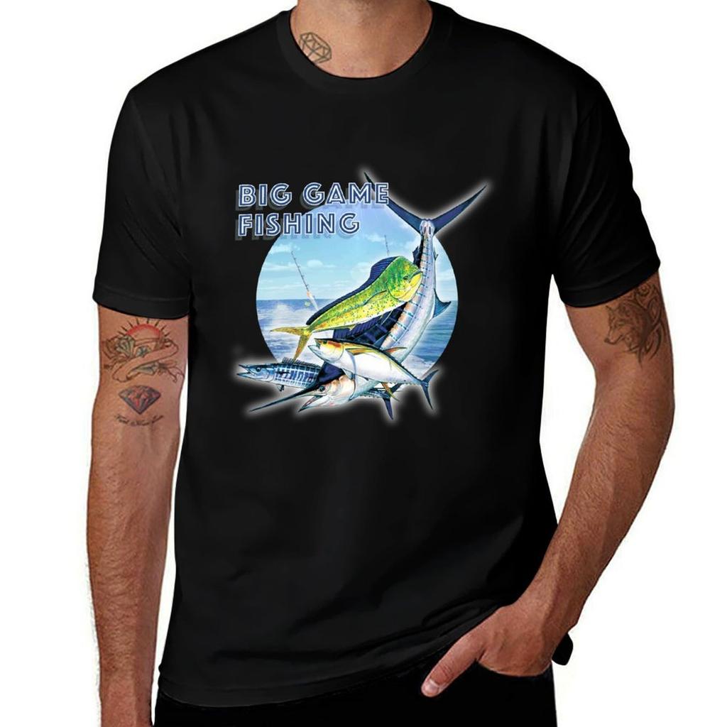 Big Game Fishing TShirt Vintage Print Crew Neck Tee TShirt