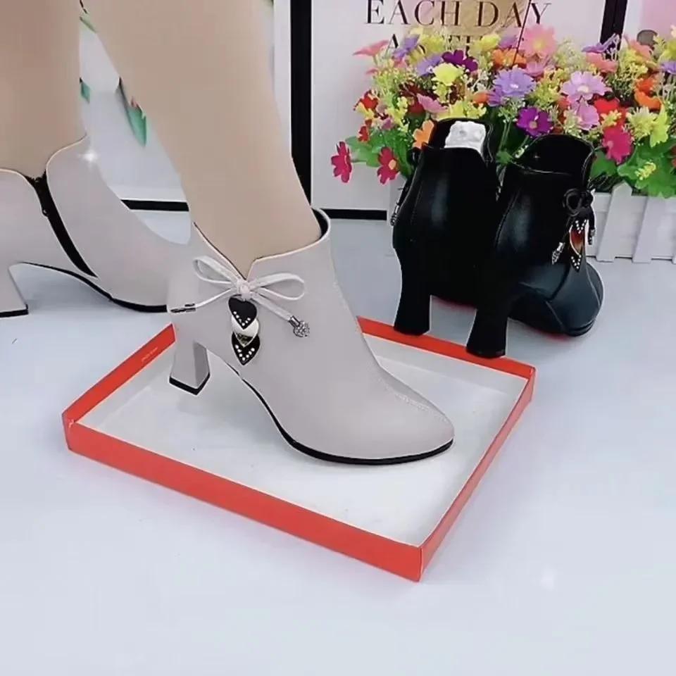 High-heeled Boots Female Spring and Autumn Single Boots New Women's Shoes Zip White Waterproof Taiwan High-heeled Shoes