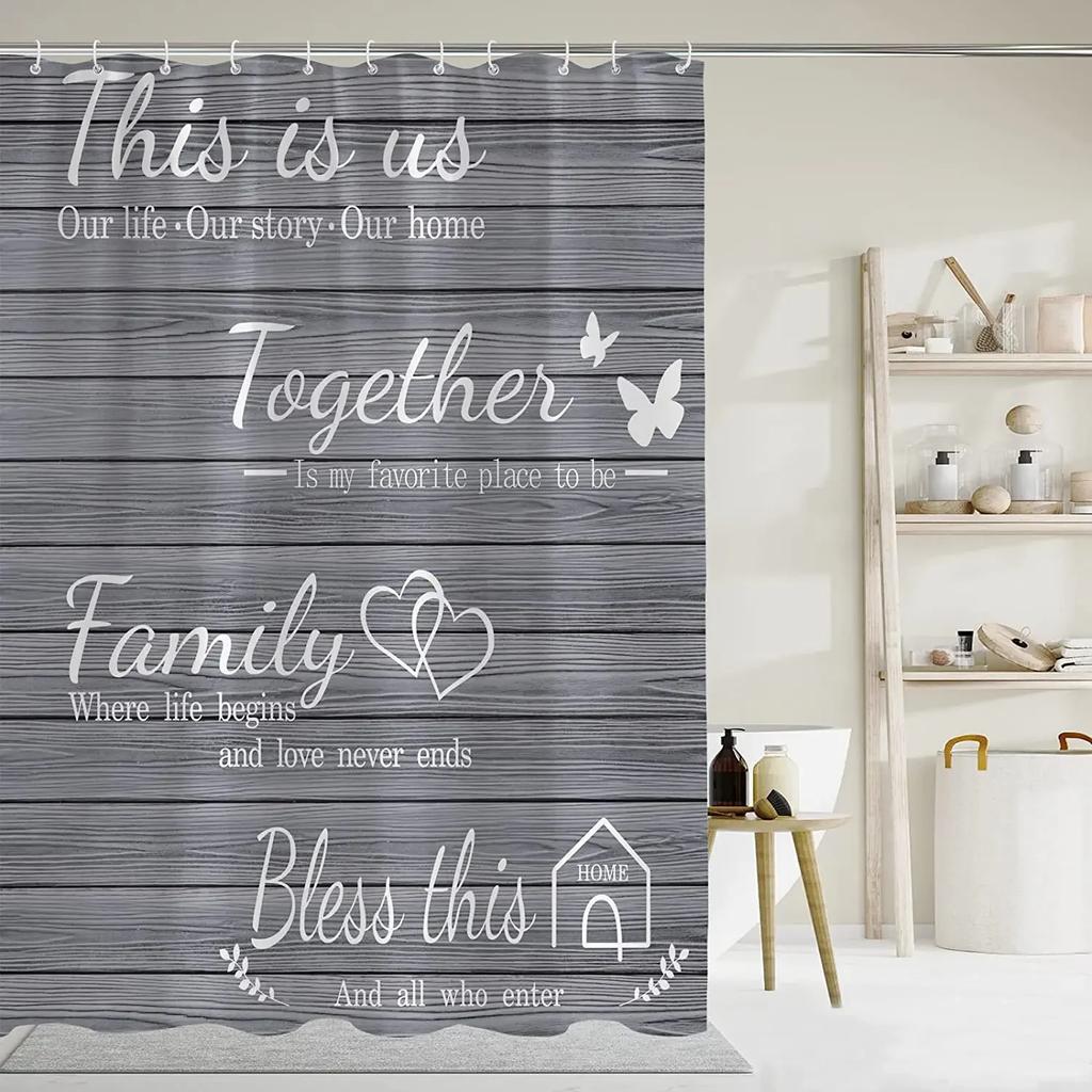 Family Shower Curtains Butterfly Our Home Vintage White Wooden Grain Bath Curtain Modern Polyester Bathroom Decor Set With Hooks