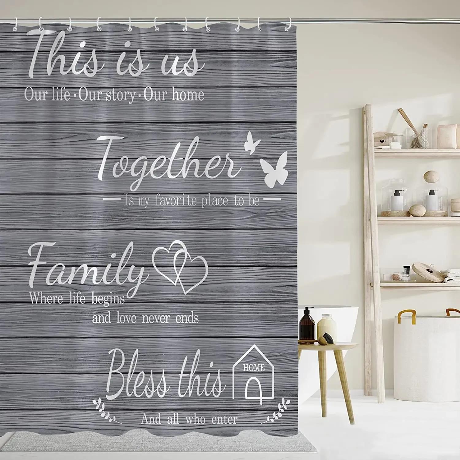 

Family Shower Curtains Butterfly Our Home Vintage White Wooden Grain Bath Curtain Modern Polyester Bathroom Decor Set With Hooks W60H190(CM)-1 Pcs