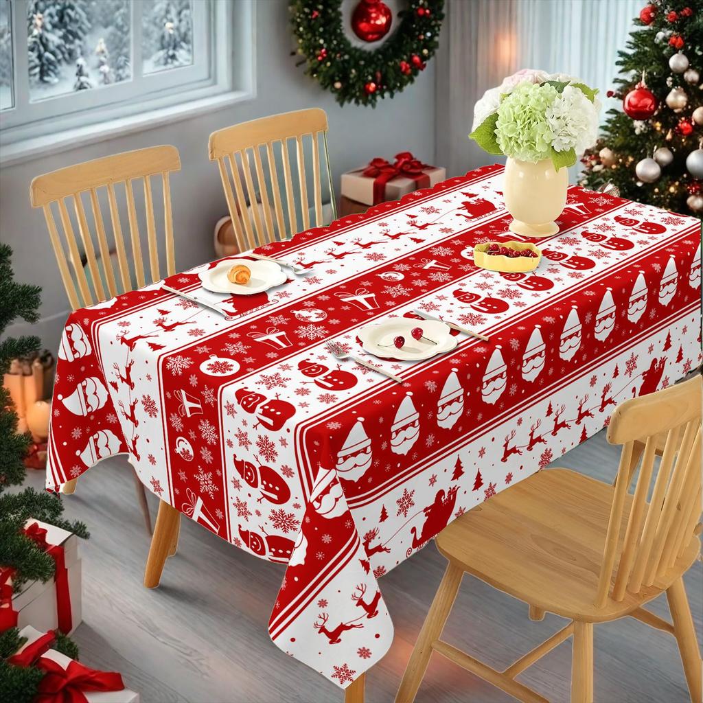 1Pc 2026 Christmas Table Cloths Red Flower Printed Waterproof Oilproof For Home Ornament Xmas New Year Christmas Decoration