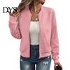 Comfortable Women Workwear Fall Winter Zip-Up Jacket, Solid Color Long Sleeve Casual Jacket Outwear, Round Neck Autumn Coat with Ribbed Collar