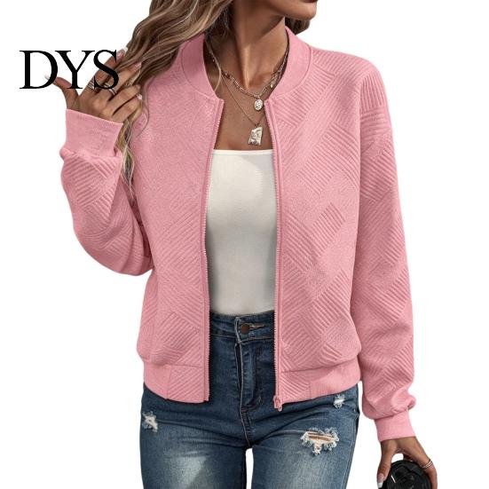 Comfortable Women Workwear Fall Winter Zip-Up Jacket, Solid Color Long Sleeve Casual Jacket Outwear, Round Neck Autumn Coat with Ribbed Collar