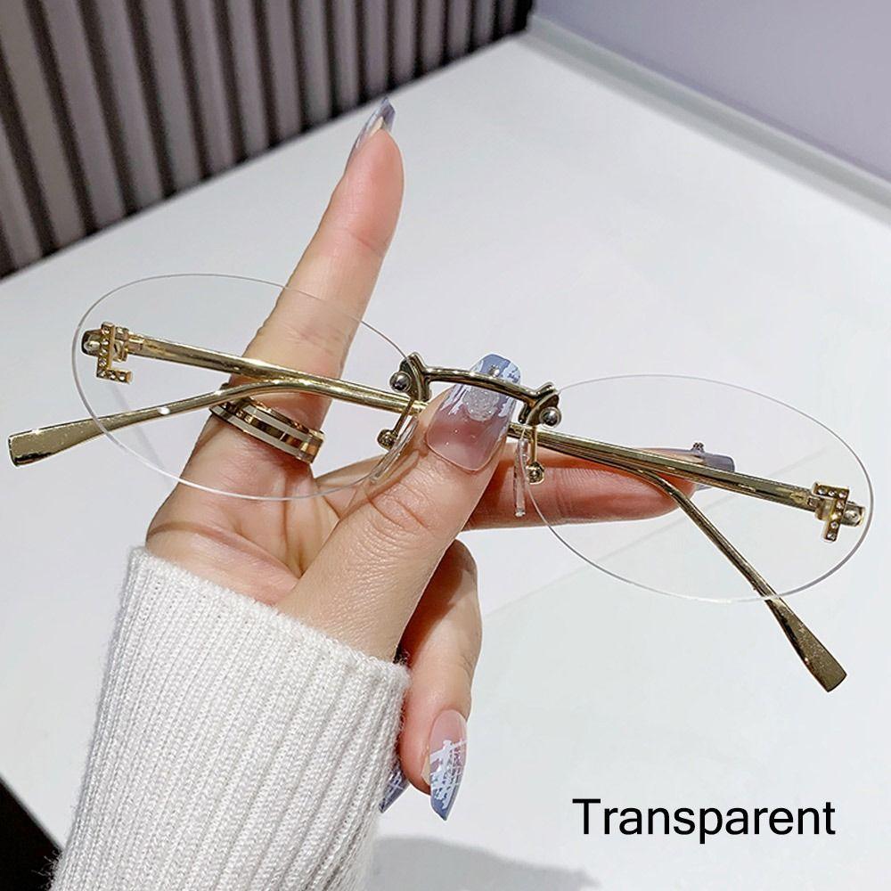 

Модные овальные солнцезащитные очки для женщин, роскошные качественные солнцезащитные очки с буквенным декором, модные солнцезащитные очки без оправы, очки «кошачий глаз», защита UV400, металл Transparent