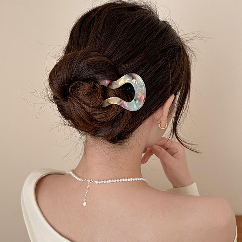 French Twist Hair Stick Hair Clip Acetate Wavy U-Shaped Hairpin Vintage Tortoise Shell Women Hair Bun Pin Headwear Accessories