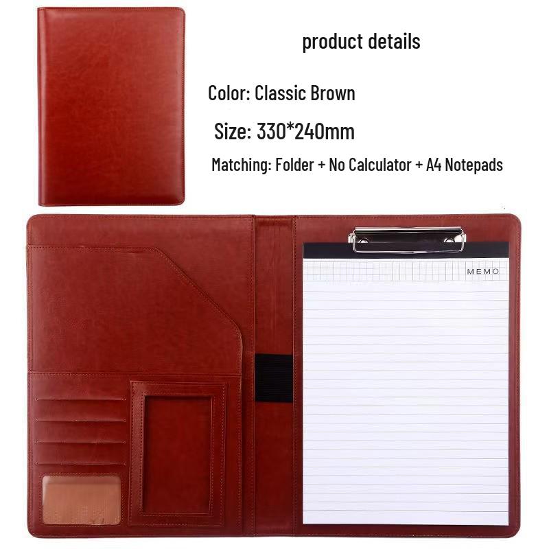 A4 Leather Business Folder with Calculator and Notepad Holder