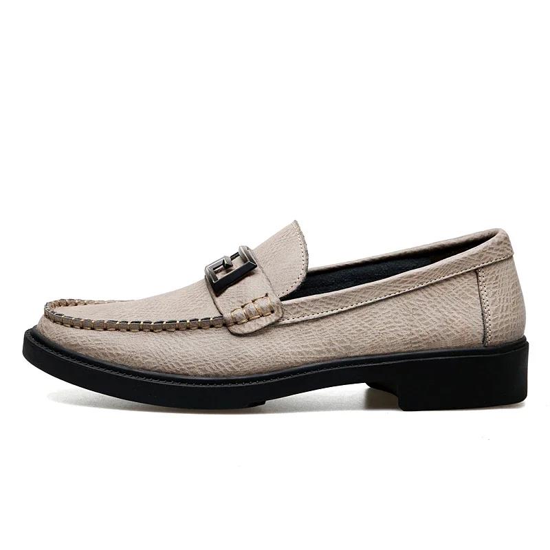 

British Style Metal Buckle Men s Casual Shoes Formal Loafers Handmade Male Slip on Footwear Leisure Walk Genuine Leather Shoes 47 хаки