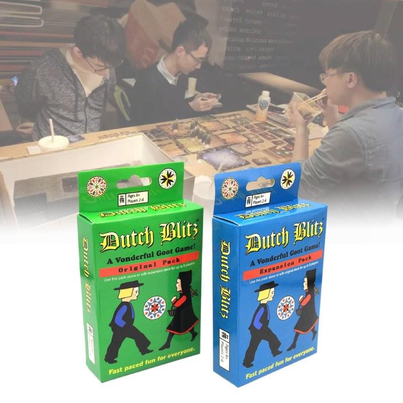 Een spannend Nederlands Blitz-kaartspel voor het hele gezin met kleurrijke kaarten in blauw en groen.